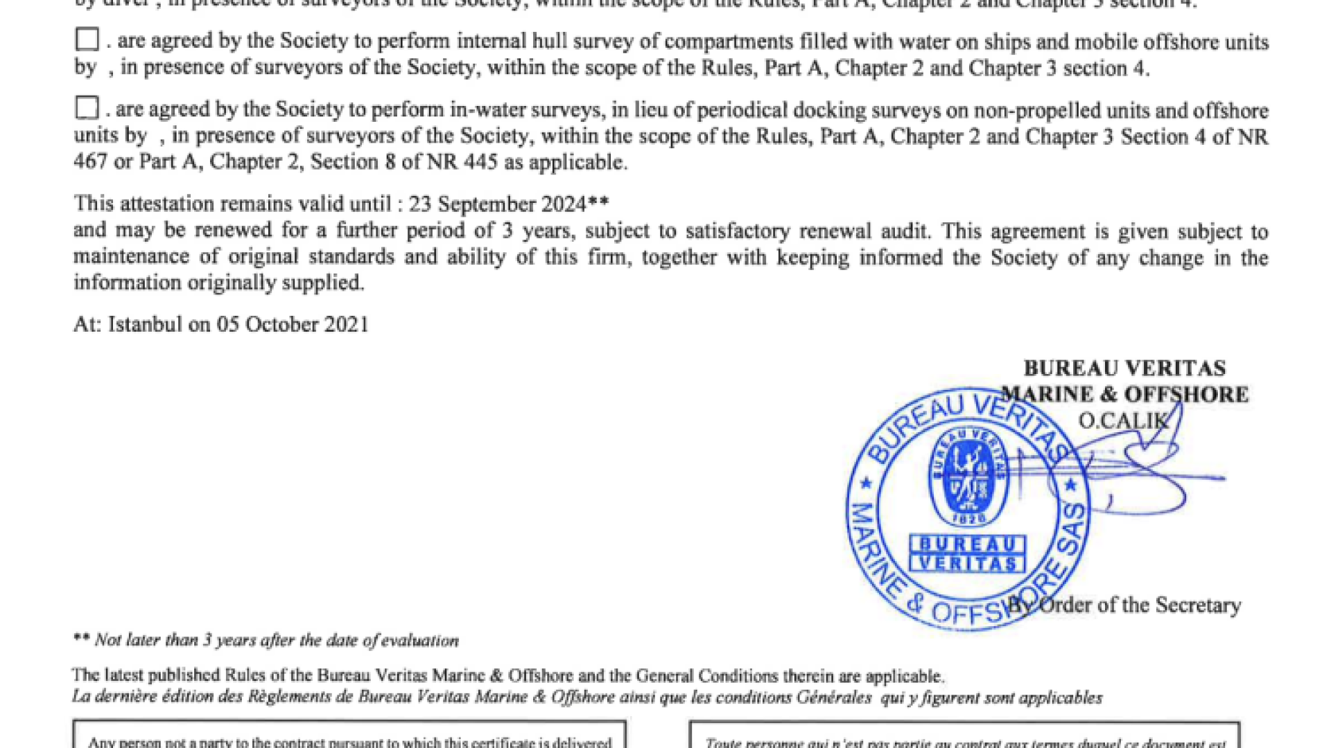 Bureau Verıtas Certificate