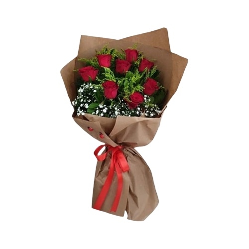 Kraft Kağıdına Sarılı Kırmızı Gül Buketi 8'li